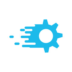 Motion gear Cogwheel and development logo design template, engineering mechanical cog wheel. Stock vector illustration isolated on white background.