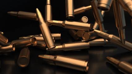 3D Render of falling on floor Bullets. Studio light.