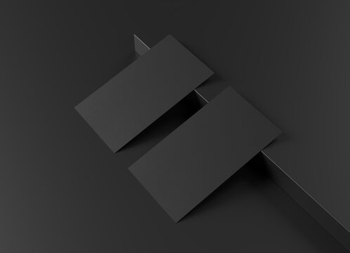 Two black US business card Mockup on black background. 3D rendering
