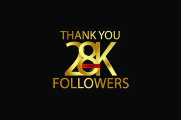 28K, 28.000 Follower celebration logotype. anniversary logo with gold on black background for social media - Vector