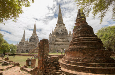 Fototapeta premium Ayutthaya, Thailand - August 23th 2015: Ayutthaya is the former capital of Phra Nakhon Si Ayutthaya province in Thailand. In 1767, the city was destroyed by the Burmese army.