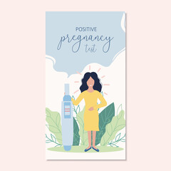 Happy women in yellow dress with positive pregnancy test.Pregnancy planning.