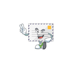 smiling letter cartoon mascot style with two fingers