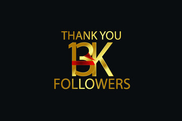 13K, 13.000 Follower celebration logotype. anniversary logo with gold on black background for social media - Vector