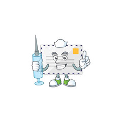 A humble Nurse letter Cartoon character holding syringe