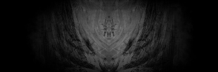 Old wall texture cement dark black gray panorama background abstract grey color design are light with white gradient background.
