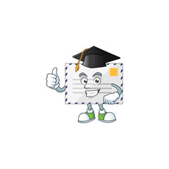 Happy face Mascot design concept of letter wearing a Graduation hat