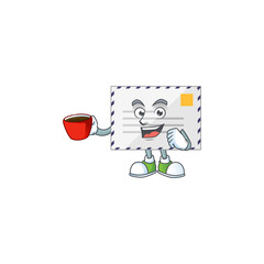 A mascot design character of letter drinking a cup of coffee