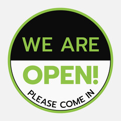 we're open again black and green sign in white background,shop and business open sign vector illustration. shop open after covid-19.