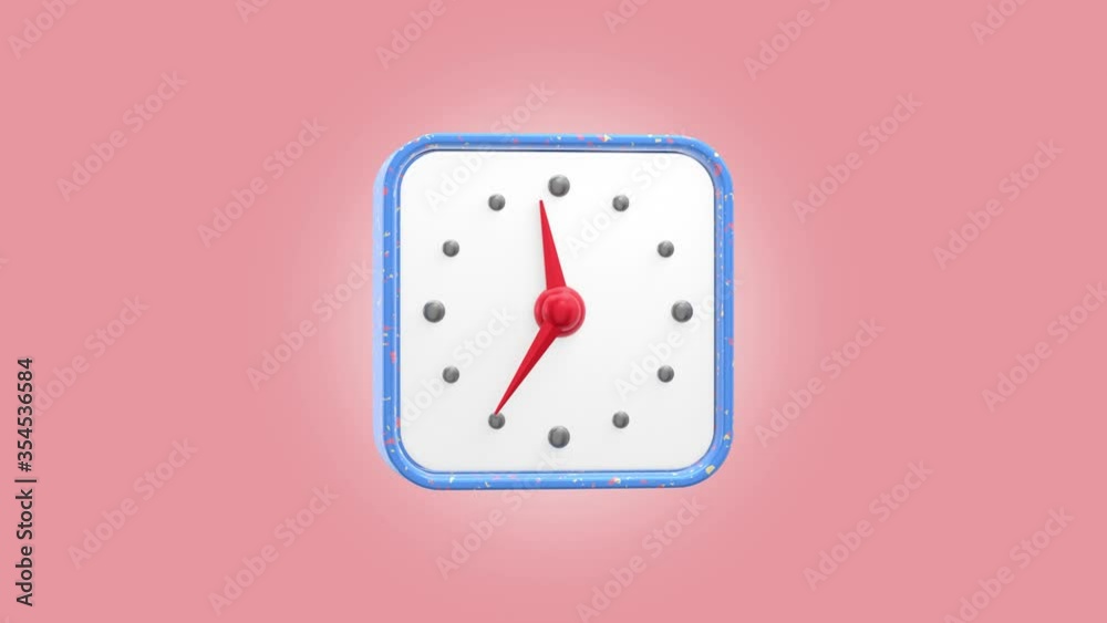 Poster 3d rendering motion clock hands, time lapse. a minimal blue alarm clock rotates around itself on a c