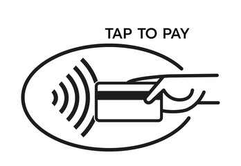 Tap to pay concept.Contactless payment, credit card and hand tap pay wave logo.illustration wireless NFC and contactless pay pass icon