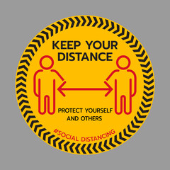 Keep Your Distance sign. Stop Wait Here Floor Sticker. Social Distancing Warning Sticker. Vector Text Illustration Background.