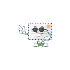 Super cool letter cartoon drawing style wearing black glasses