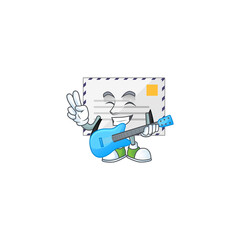 Letter cartoon character style plays music with a guitar