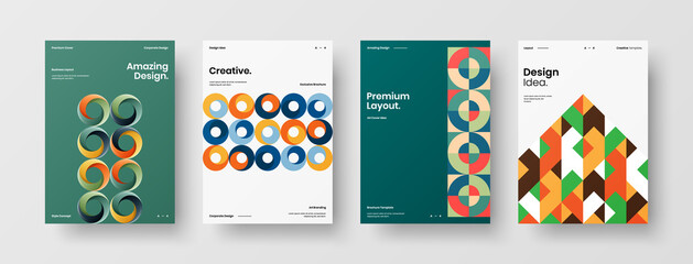 Company identity brochure template collection. Business presentation vector A4 vertical orientation front page mock up set. Corporate report cover abstract geometric illustration design layout bundle.