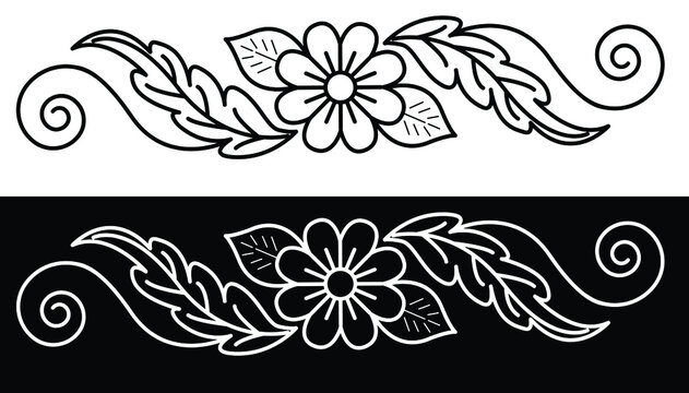 Border design concept of sun flower with leaves and petals isolated on black and white background - vector illustration