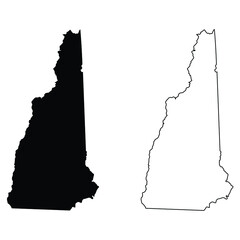 New Hampshire NH state Maps. Black silhouette and outline isolated on a white background. EPS Vector - obrazy, fototapety, plakaty