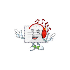 Cartoon drawing design of letter listening to the music with headset