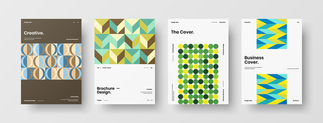 Naklejka premium Company identity brochure template collection. Business presentation vector A4 vertical orientation front page mock up set. Corporate report cover abstract geometric illustration design layout bundle.