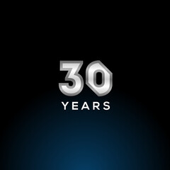 30 Years Anniversary White Number Vector Design