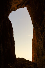Sky through a hole in the mountain in Norway, Torghatten