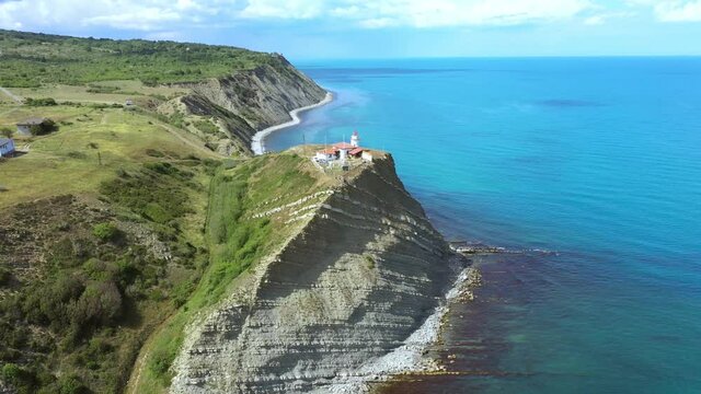 Aerial view of drone to the beautiful seacoast of Emine cape