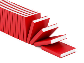 Row with many red books on white background