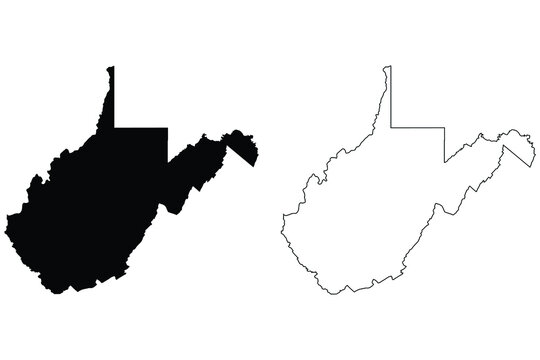West Virginia WV state Map USA. Black silhouette and outline isolated maps on a white background. EPS Vector