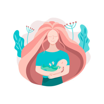 Mother feeding a baby with breas. Vector illustration on a theme Breast feeding.