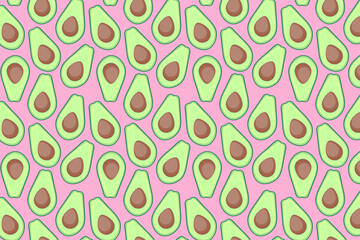 Avocado pattern. Bright green avocado on pink background