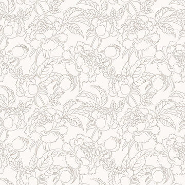 peony floral seamless vector pattern
