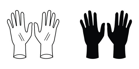 Gloves Set. Two black silhouette and outline gloves. PPE for Covid-19. EPS Vector Icon