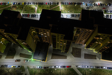 City at night, flats in night lights in Silesia, Poland