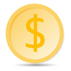 Currency symbol, Dollar coin icon for mobile applications. Isolated on white background.