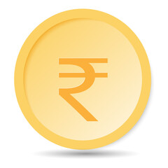 Currency symbol, Indian Rupee Gold Coin Icon. Isolated on white background.