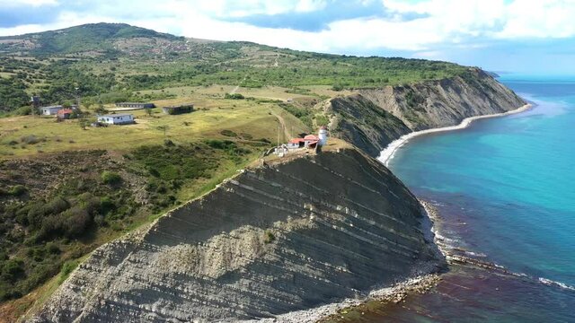 Aerial view of drone to the beautiful seacoast of Emine cape