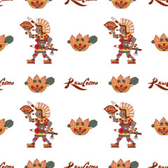 Aztec cacao seamless pattern design in doodle style. Use it for print or web package or poster design.