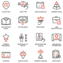 Vector Set of Linear Icons Related to Remote Work, Find a Job, Employment,  Freelance and HR. Mono Line Pictograms and Infographics Design Elements