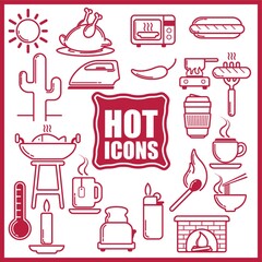 Fototapeta na wymiar Collection of hot food and equipment icons