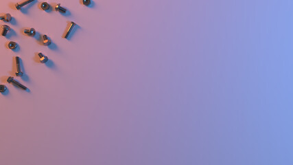 3D illustration presentation background for fixing building repairing parts tools bolts screws screwdriver wrench collection adjust set rivet work hardware tool industrial construction equipment 