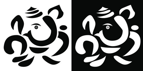 Beautiful Lord Ganesha vector art isolated on black and white background