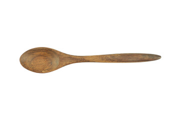 Empty brown wooden spoon isolated on white background, top view, with clipping path