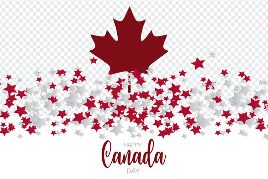 Canada day  background. 1 of July national holiday overlay design with transparent space. Red and white stars. Simple vector illustration.