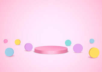 Illustration vector 3d style of pastle circle with podium stand on pink background.