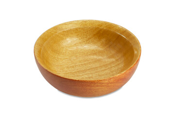 Empty brown wooden bowl isolated on white background with clipping path