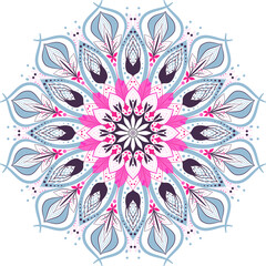 Flickering mandala in blue and pink colors. Vector illustration