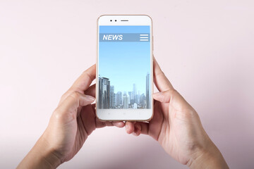 Business people reading news in smartphone screen application