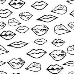 Vector seamless pattern with hand-drawn lips. Texture for ceramic tile, wallpapers, wrapping gifts, textile print. Vector illustration.