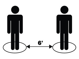 Social Distancing 6ft Apart Stick Figure Black Icon Pictogram. EPS Vector