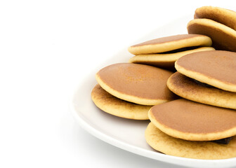 Dorayaki, Japanese sweet pancake on white. Copy space